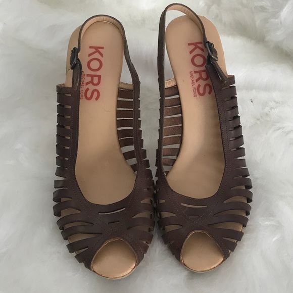 Kors Brown Cutout Slingback Wooden Heels - Picture 3 of 5